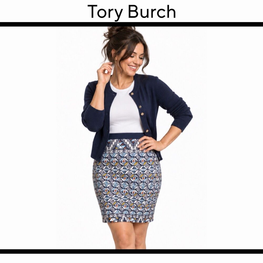 Tory Burch Riviera Blue Acoma Pencil Skirt Women’s Small Office Preppy